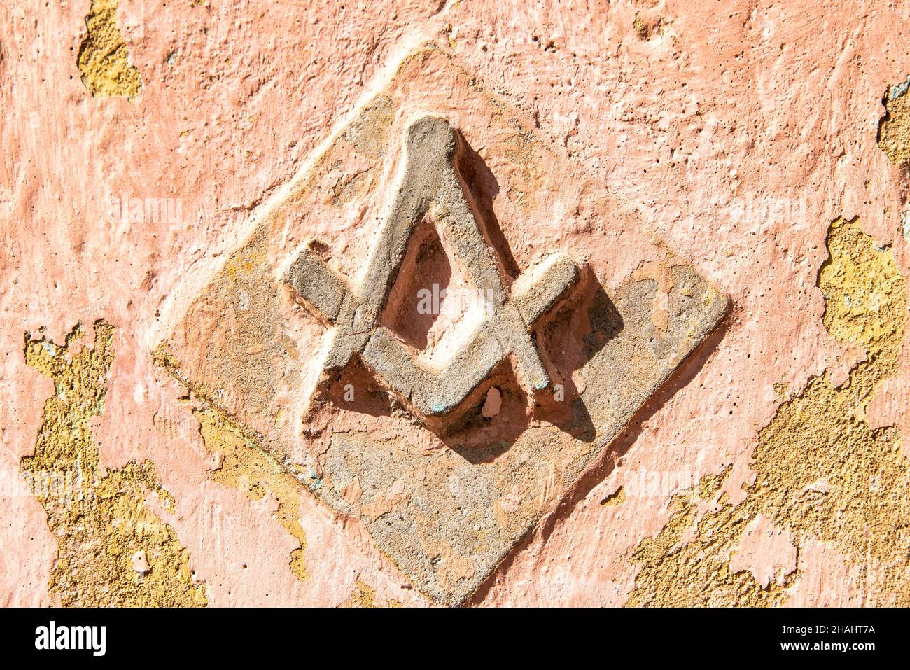 Simbolo Masonic nell'architettura intemperie Foto Stock