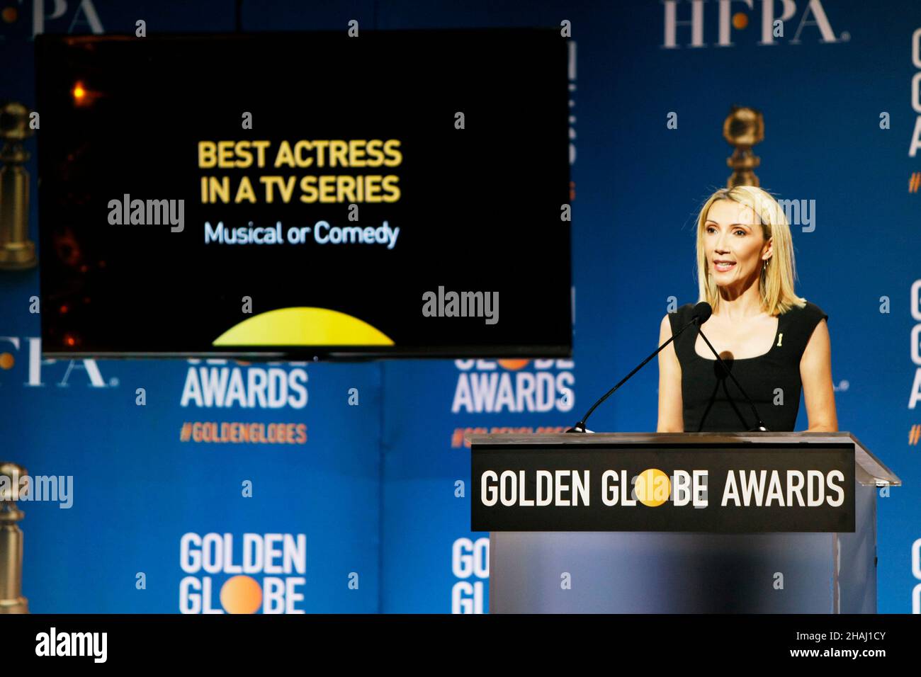 Beverly Hills, California. 13th Dic 2021. Helen Hoehne annuncia le "79th annue Golden Globe Awards Nominations" al Beverly Hilton Hotel il 13 dicembre 2021 a Beverly Hills, CA. Credit: Craig Hattori/Image Space/Media Punch/Alamy Live News Foto Stock