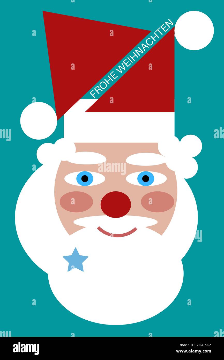 Illustrazione artistica di Natale con Babbo Natale e buon saluto di Natale in tedesco: Frohe Weihnachten Foto Stock