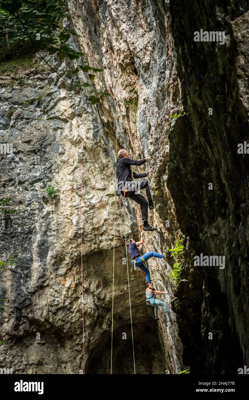 Arrampicata su roccia presso la Gola del Diavolo Foto Stock