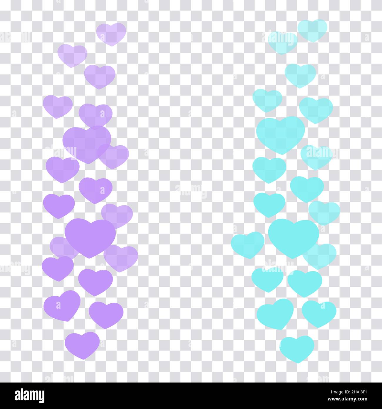 Un insieme di mi piace nel live stream è un cuore icona volante. Il contatore utenti mi piace per i video online. Viola e bluehearts in elegante color pastello Illustrazione Vettoriale