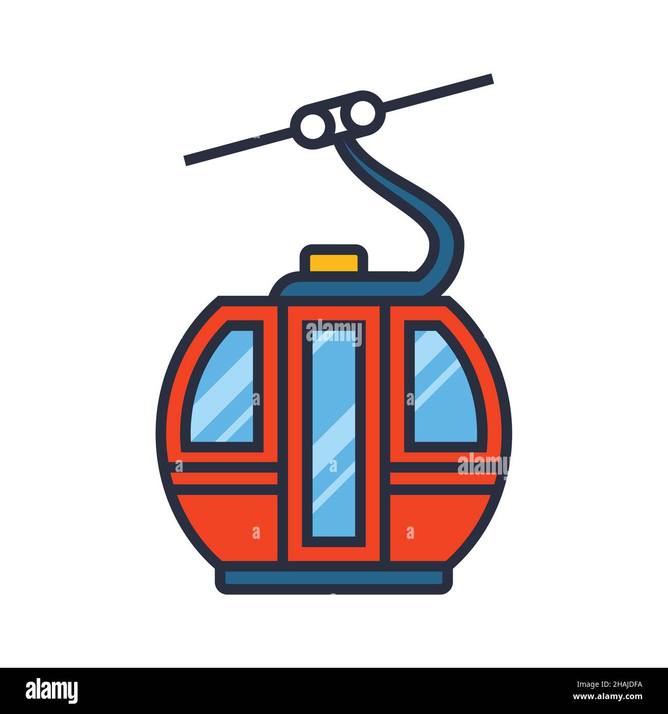 Icona della cabina di seggiovia in montagna, cabinovia o funivia moderna, vettore Illustrazione Vettoriale
