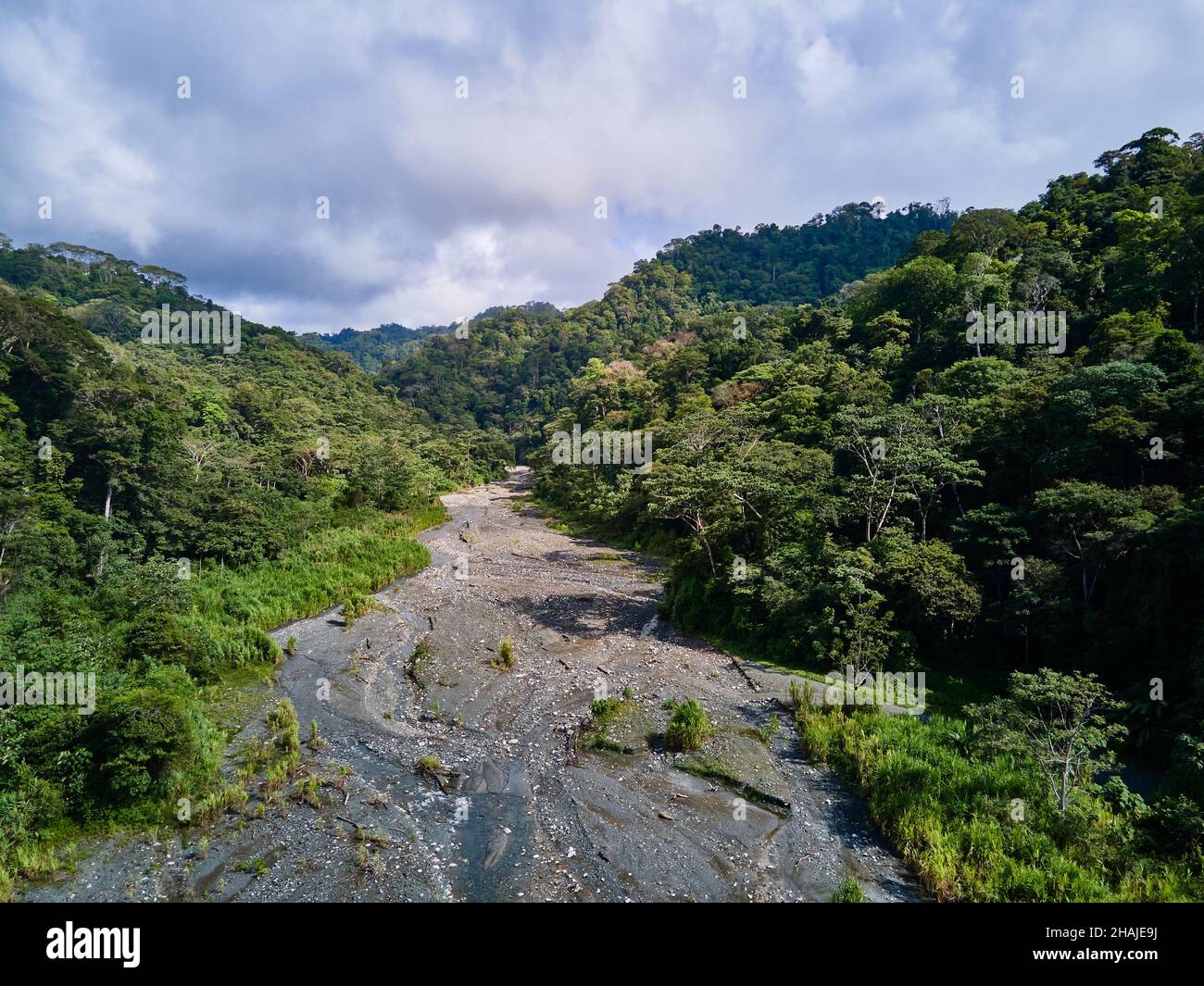 Vista aerea di un fiume nella foresta pluviale del Parco Nazionale di Corcovado, penisola di Osa, Costa Rica, America Centrale Foto Stock