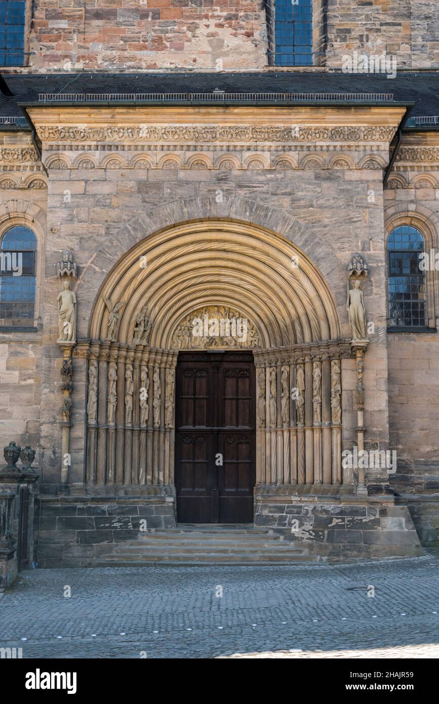 Le porte del duomo di Bamberga in Baviera, Germania Foto Stock