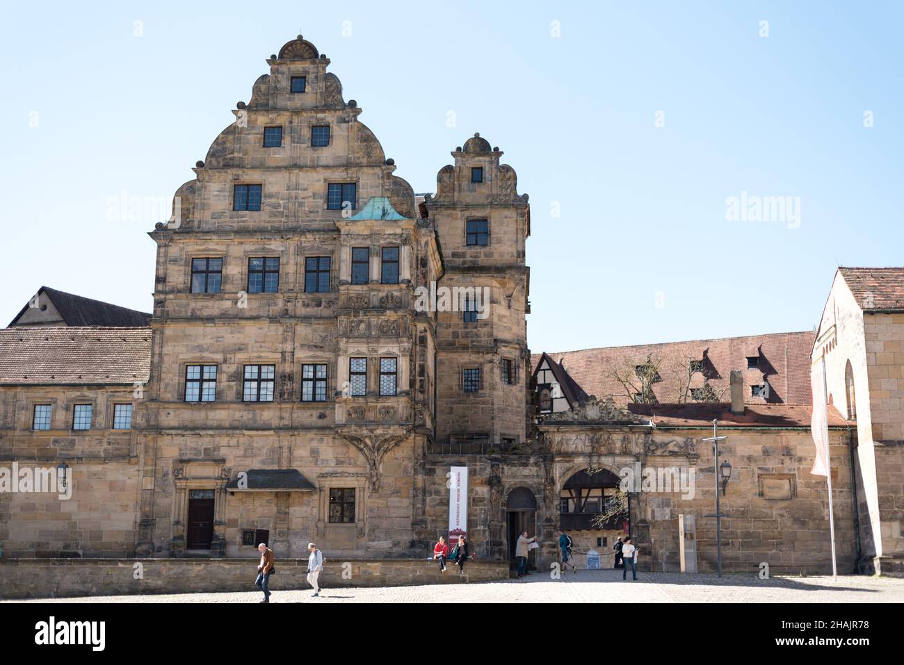 L'antica Alte Hofhaltung medievale vicino alla cattedrale di Bamberga, in Germania Foto Stock