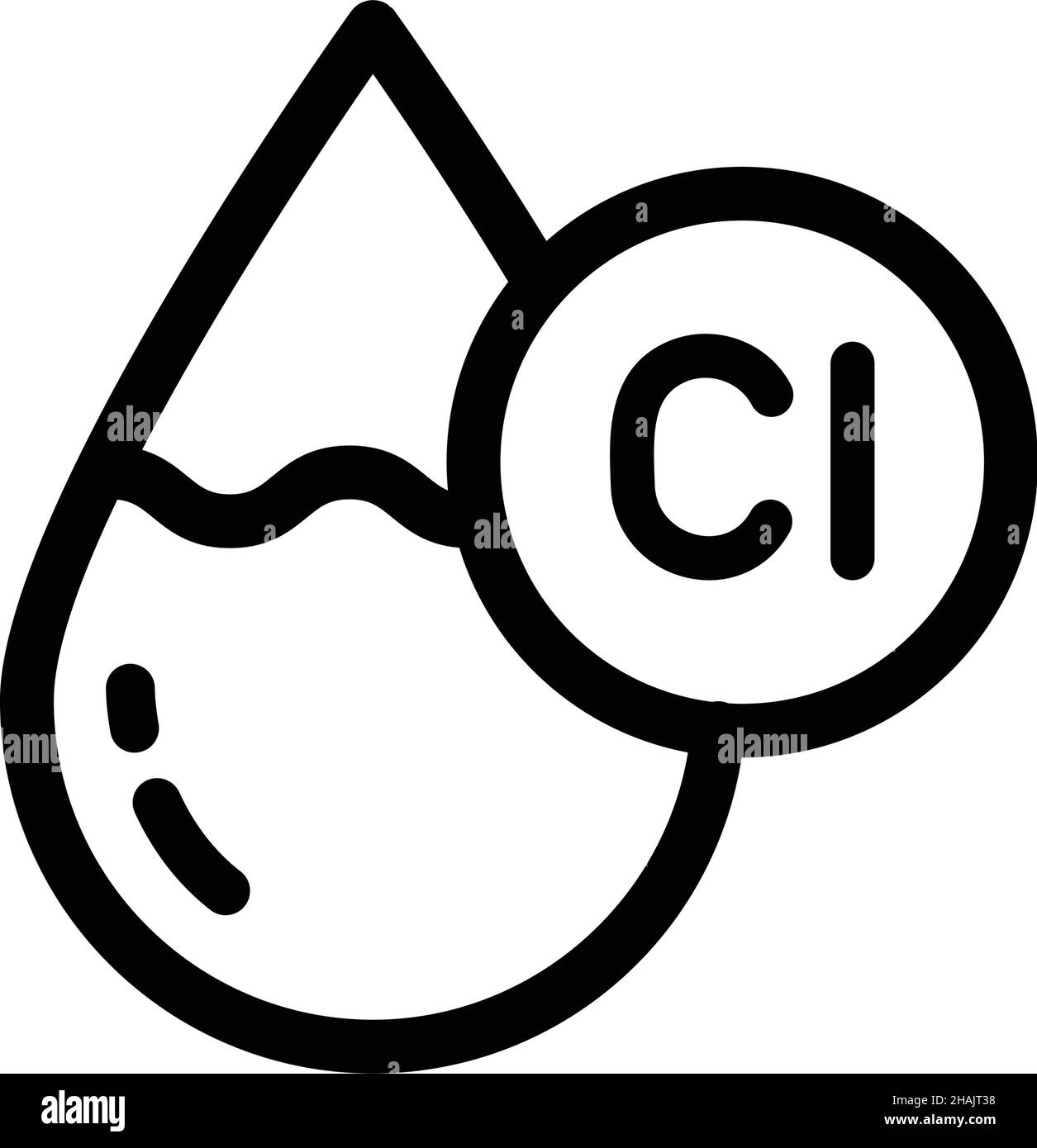 Icona della linea di cloro contenente acqua goccia. Stile di contorno semplice. Cloruro, antisettico, liquido, purificazione, concetto di molecola. Isolo di illustrazione vettoriale Illustrazione Vettoriale