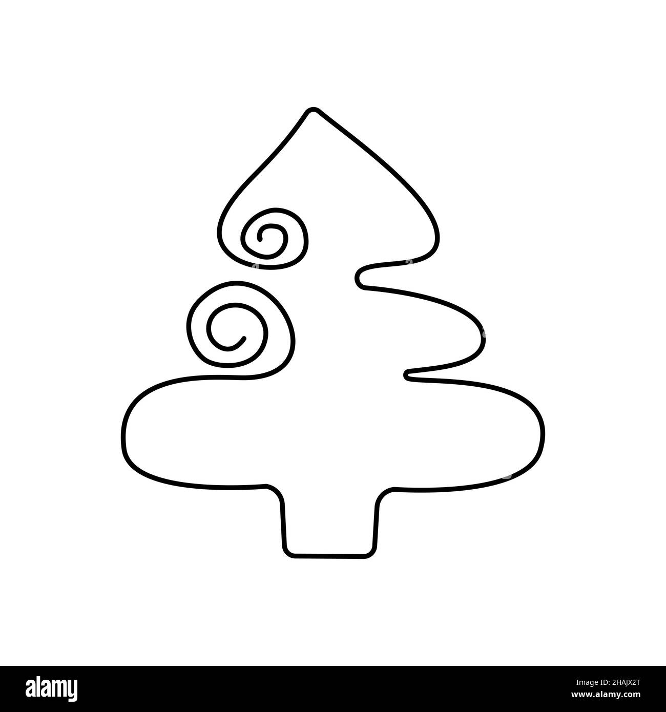 Disegno di un albero di Natale in stile minimalista con linea solida. Disegnato a mano. L'illustrazione vettoriale è adatta per il design su tessuto e menu di tovaglioli di banner caffè e ristorante e biglietto da visita e biglietto d'auguri. Grafica vettoriale. Illustrazione Vettoriale