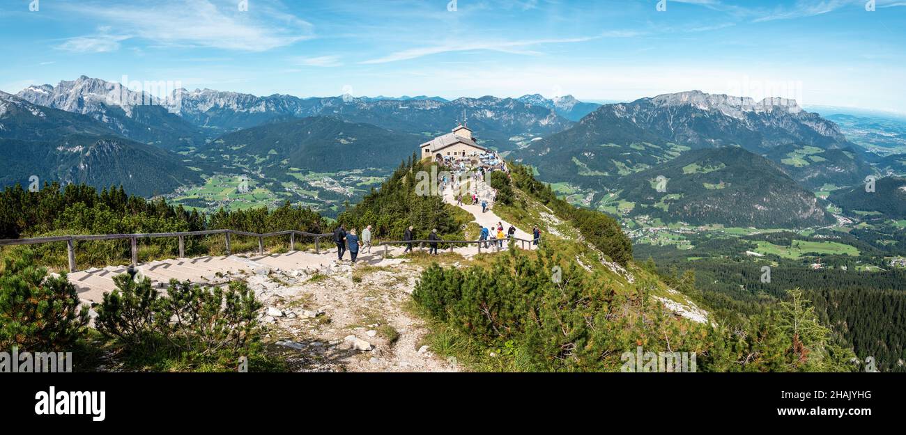 Vista dal Kehlsteinhaus verso le Alpi, Obersalzberg, Berchtesgarden, Germania Foto Stock