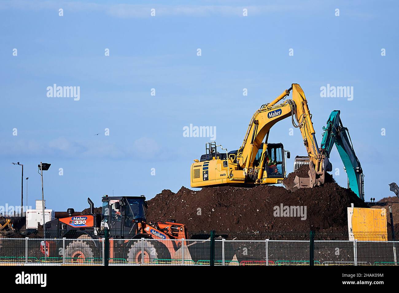 Liverpool, Merseyside, Regno Unito - Dic, 02 2021. Una vista generale del molo di Bramley-Moore durante la costruzione di un nuovo stadio di calcio per Everton football cl Foto Stock