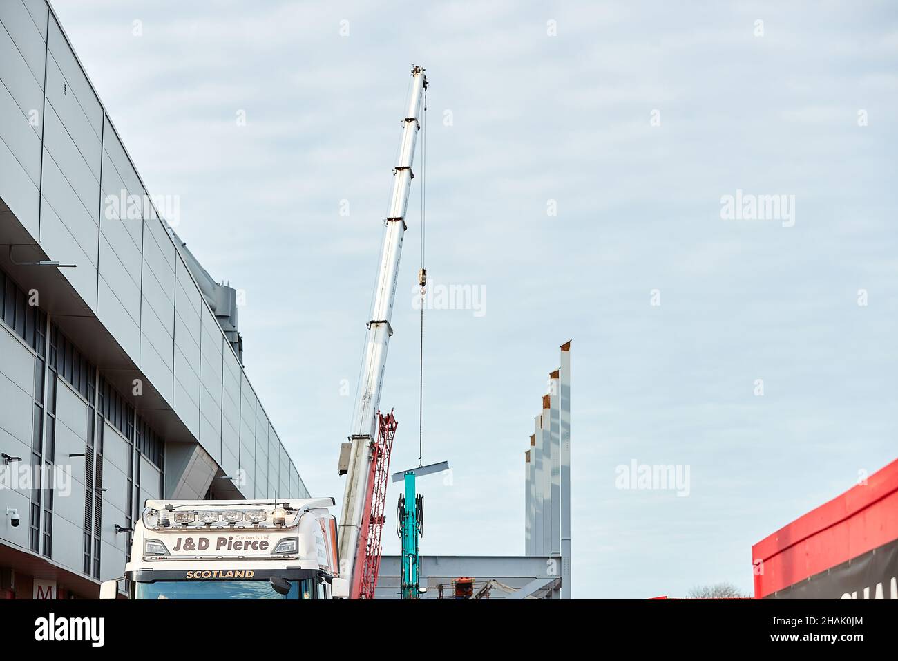 Liverpool, Merseyside, Regno Unito - Dic, 02 2021. Una vista generale del sito di Anfield Road all'Anfield Stadium del Liverpool Football Club come constructio Foto Stock