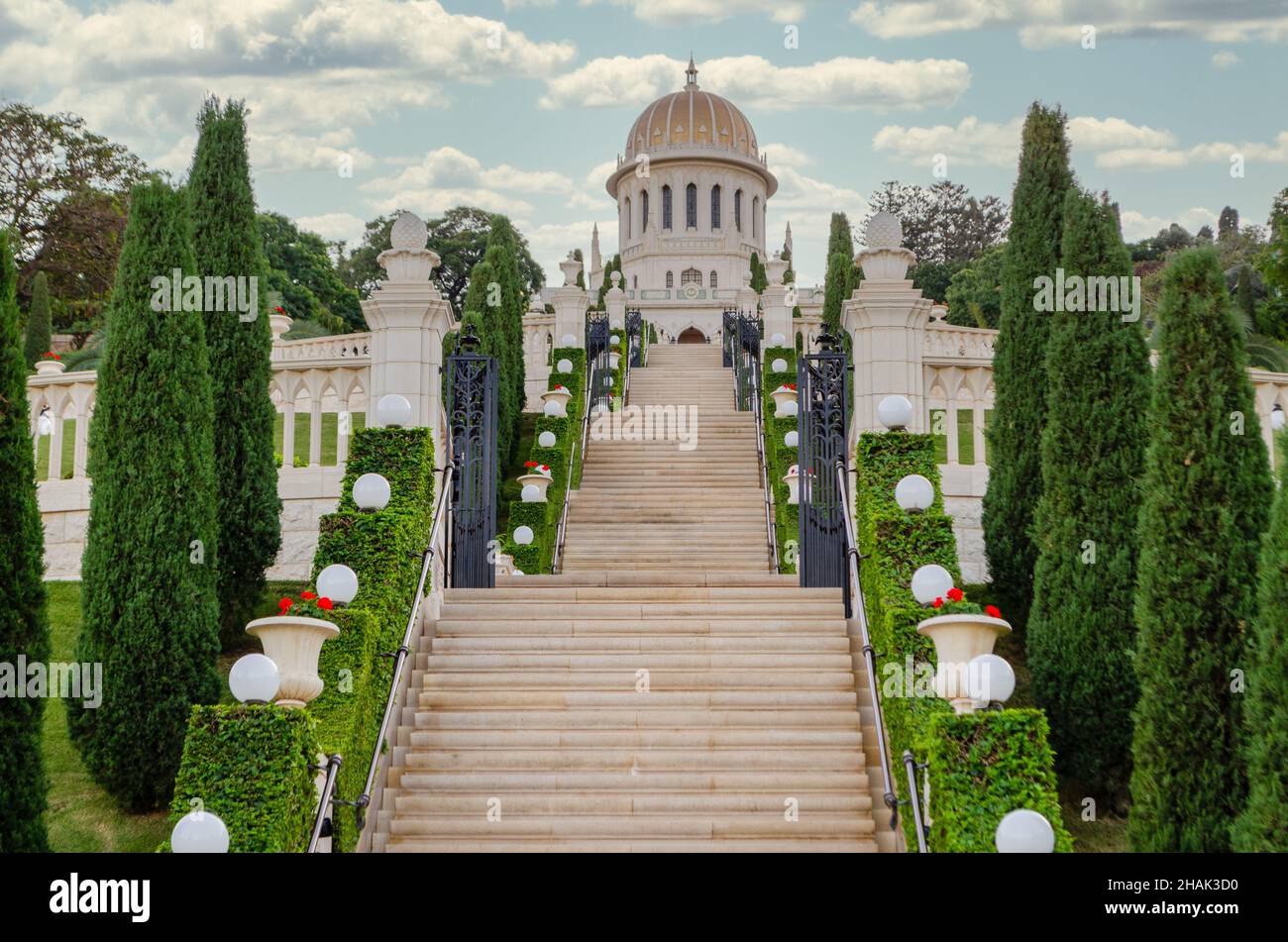 Santuario dei giardini Bab e Bahai sulle pendici del Monte Carmelo. Bahai World Center a Haifa, Israele. Foto Stock