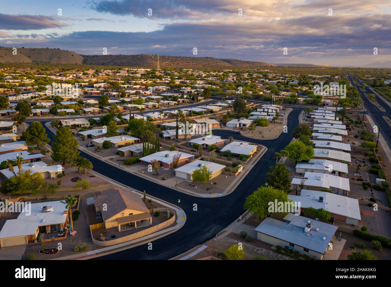 Green Valley Arizona, comunità di pensionamento vicino Tucson, foto aerea. Foto Stock