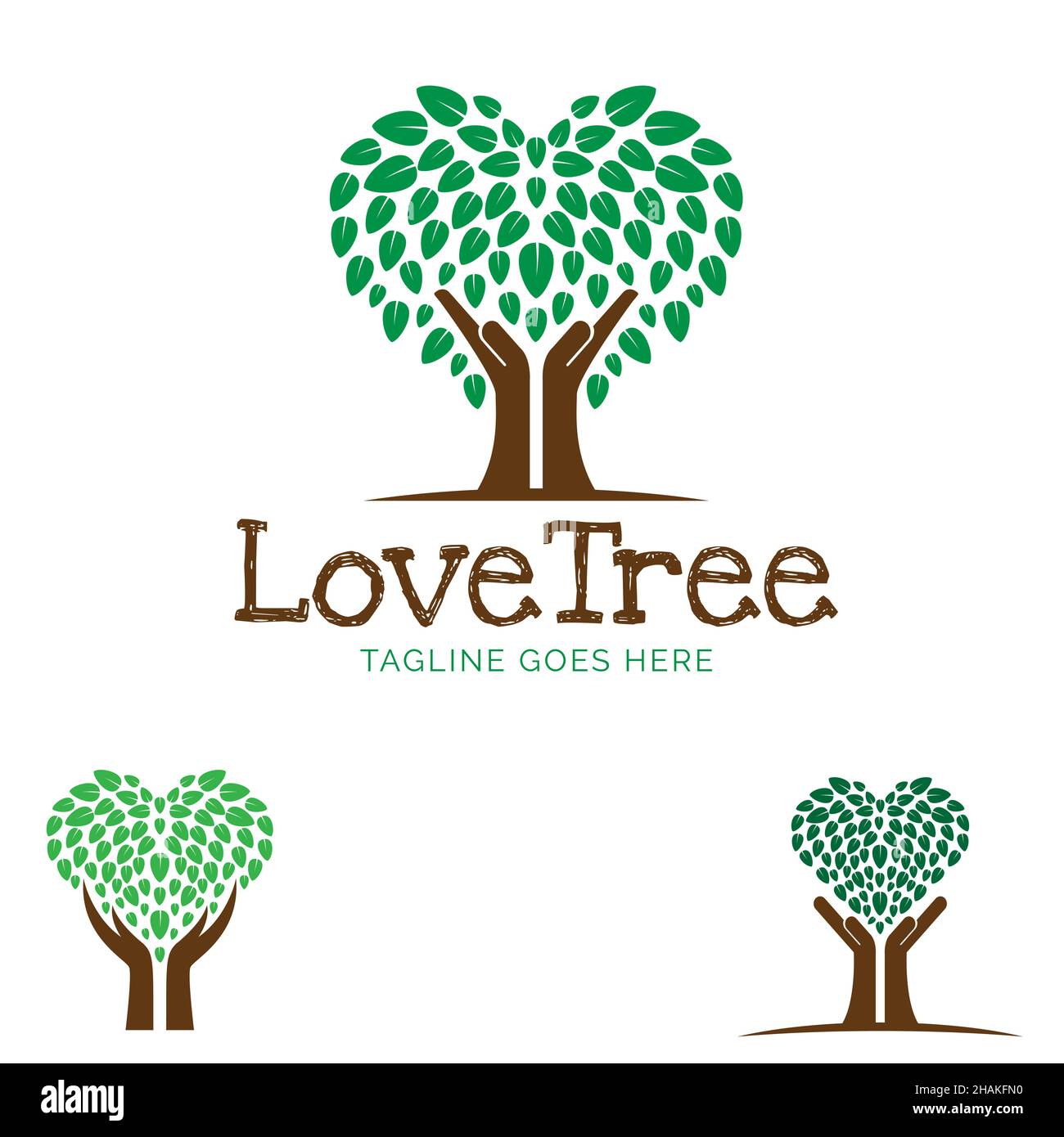 Set di disegno logo albero d'amore o albero di cura . vettore Illustrazione Vettoriale