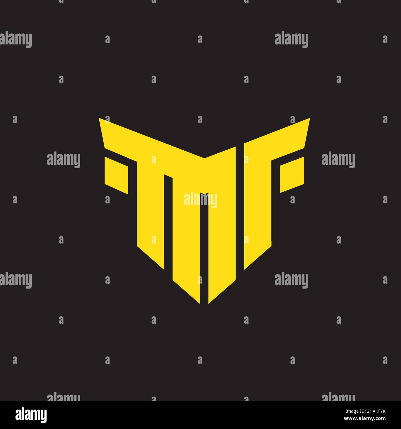 Scorta MF basata su lettere. Questo logo si adatta a categorie sportive o esportate, per abbigliamento, fitness, palestra o qualsiasi altro scopo. Illustrazione Vettoriale