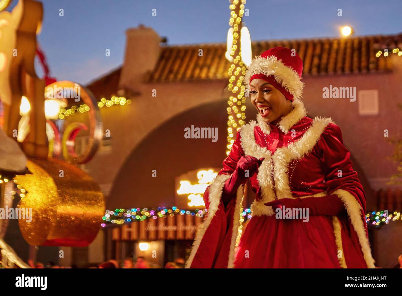 Universal's Holiday Parade con Macy's. Palloncini galleggianti attraverso le strade degli Universal Studios Florida Foto Stock