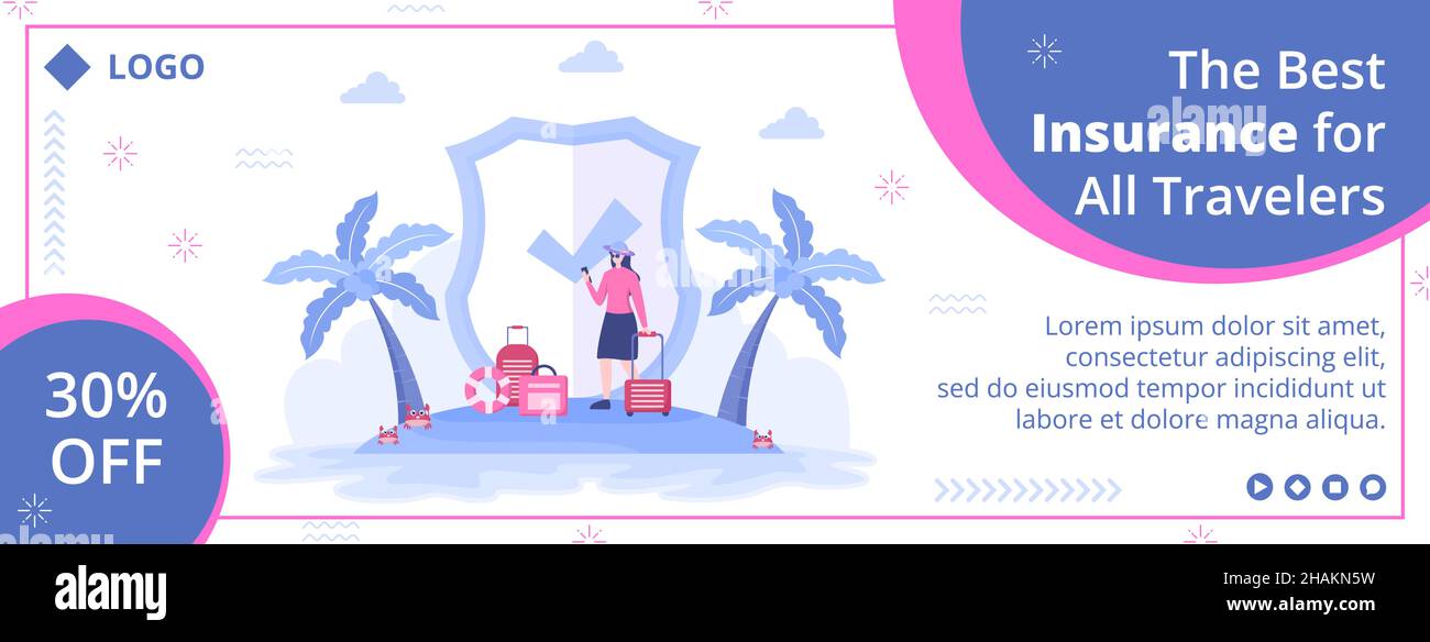 Travel Insurance Post Template Flat Design Illustrazione Editabile di sfondo quadrato adatto per i social media, biglietto d'auguri e Web Ads Internet Illustrazione Vettoriale