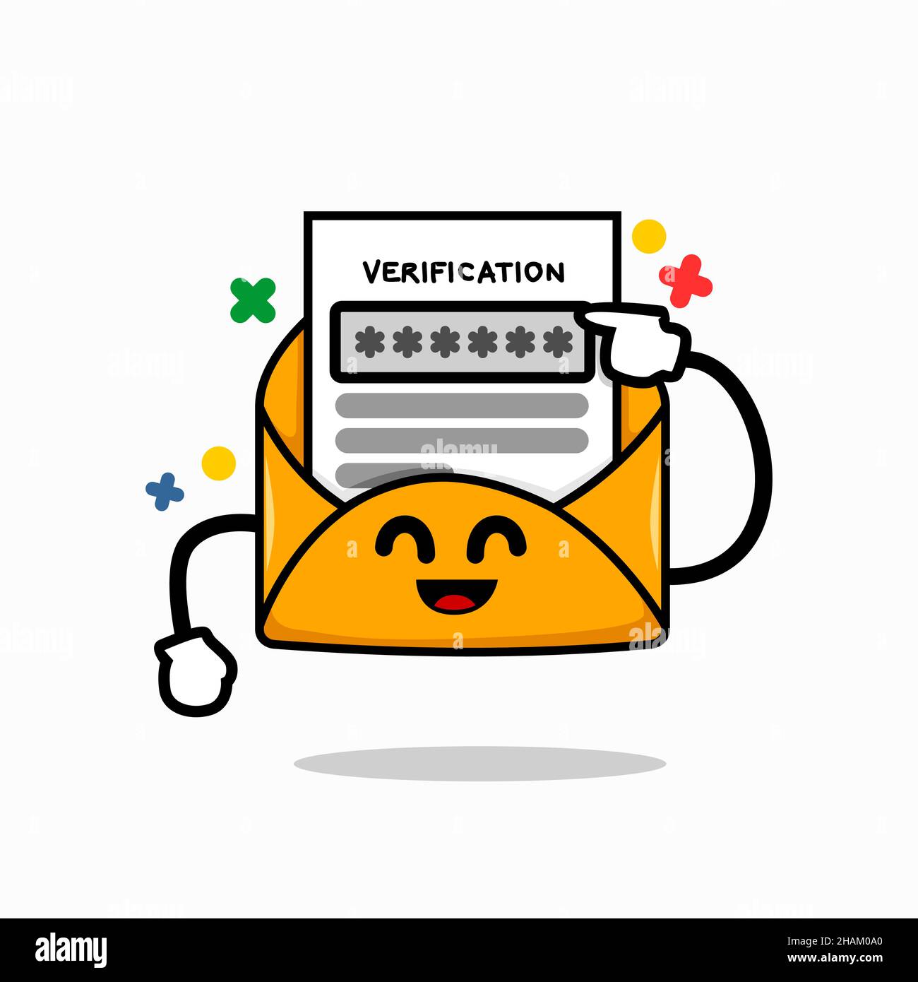 email verifica codice concetto. isolato carino mail cartoon faccia con lettera di verifica vettore illustrazione Illustrazione Vettoriale