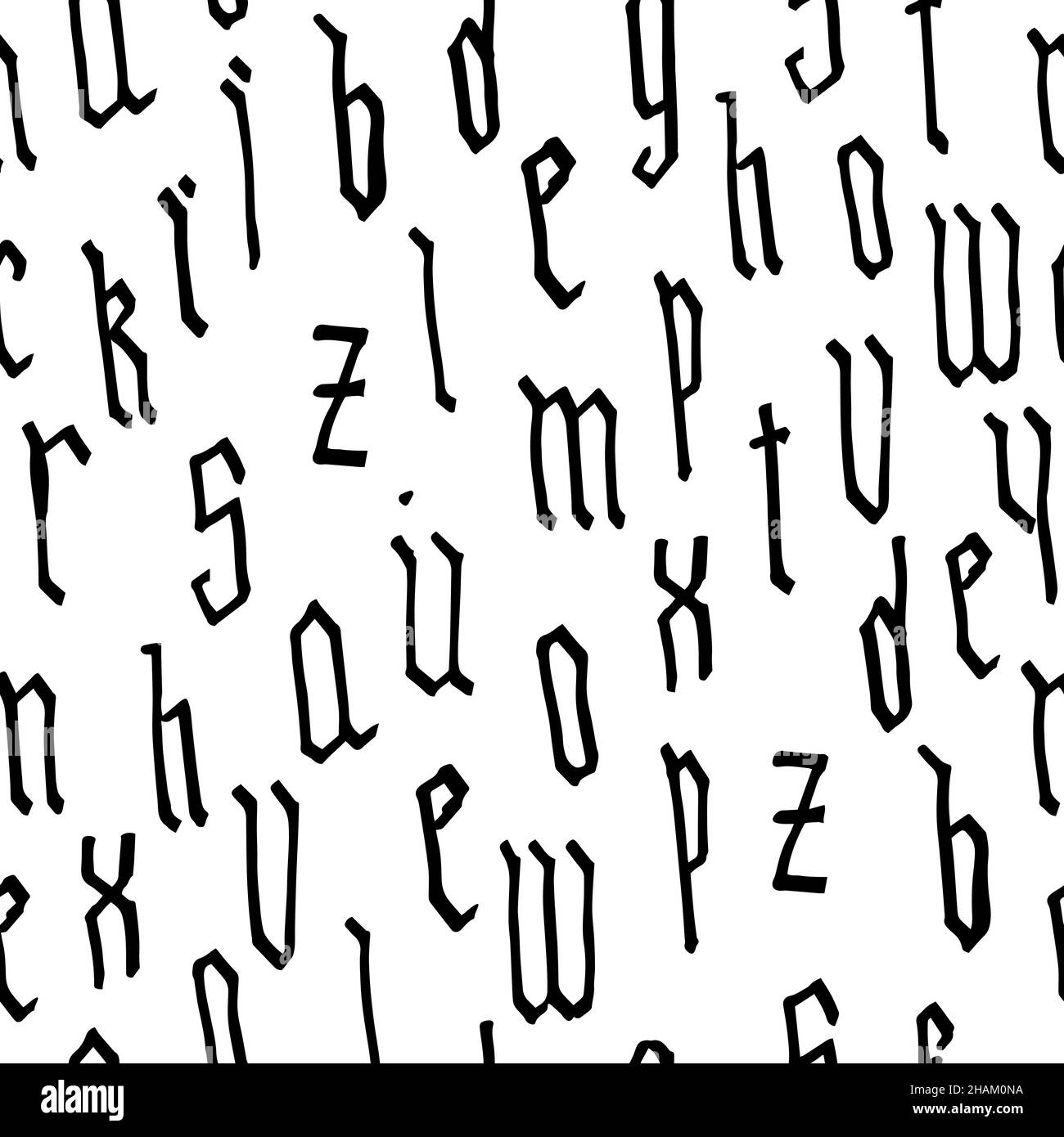 Modello di alfabeto gotico senza giunture, calligrafia, lettere. Lettere medievali latine europee. Sfondo vettoriale Illustrazione Vettoriale