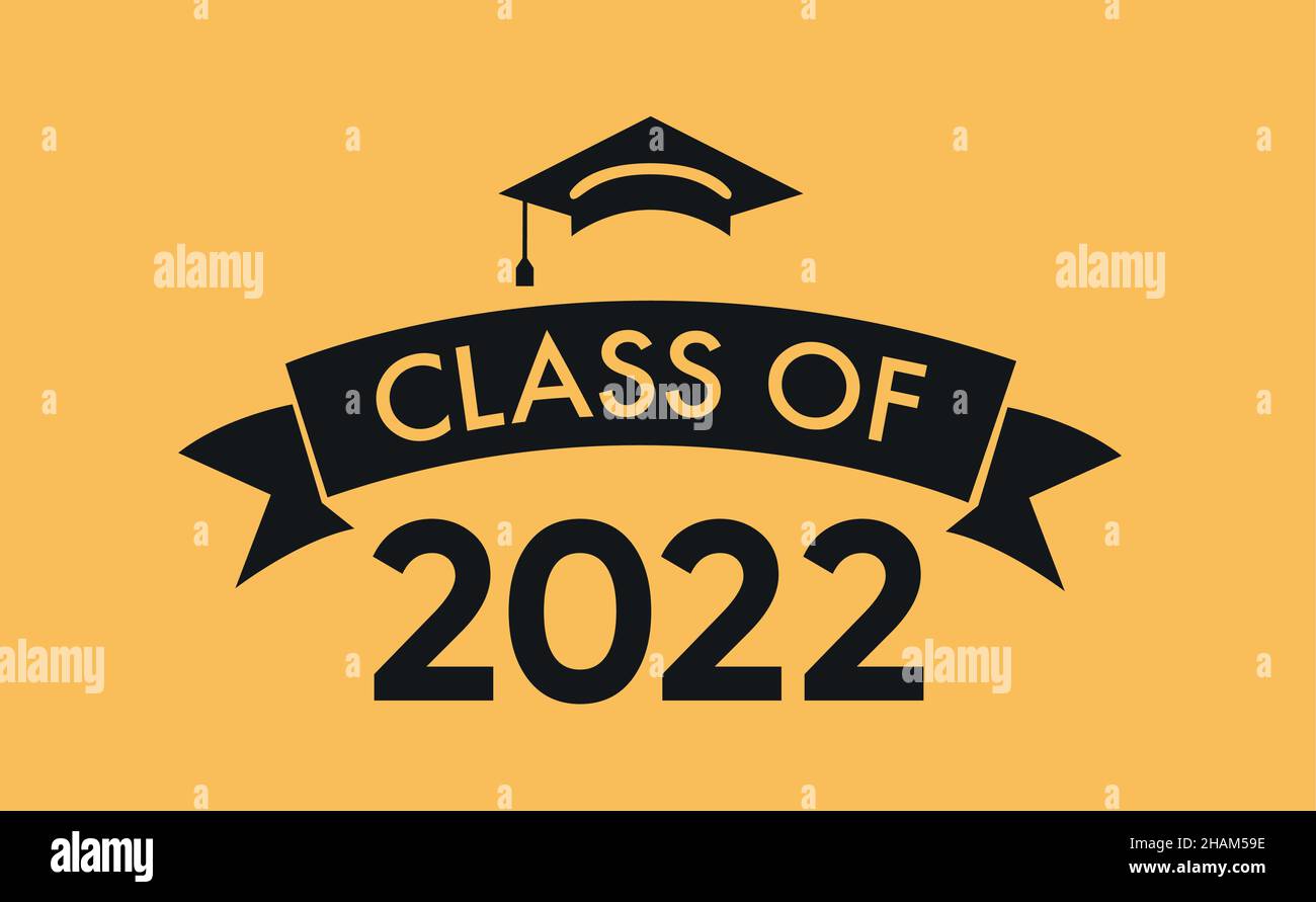 Classe di 2022 con tappo graduato. Design semplice piatto su giallo Illustrazione Vettoriale
