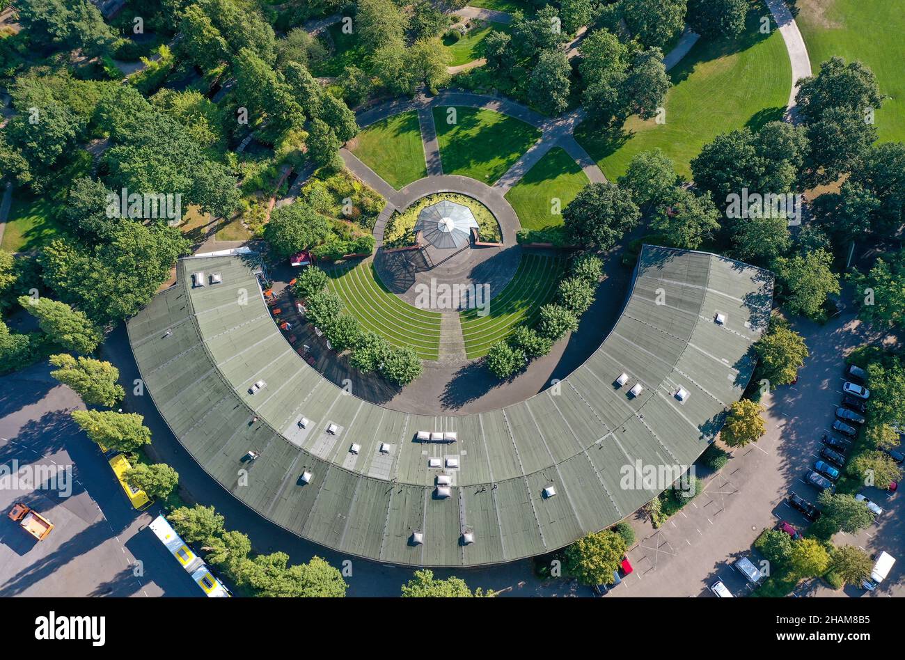 Muelheim an der Ruhr, zona della Ruhr, Renania settentrionale-Vestfalia, Germania - Parco MueGa con la rotonda Ruhr, oggi luogo, Muelheims Garten an der Ruhr. Foto Stock