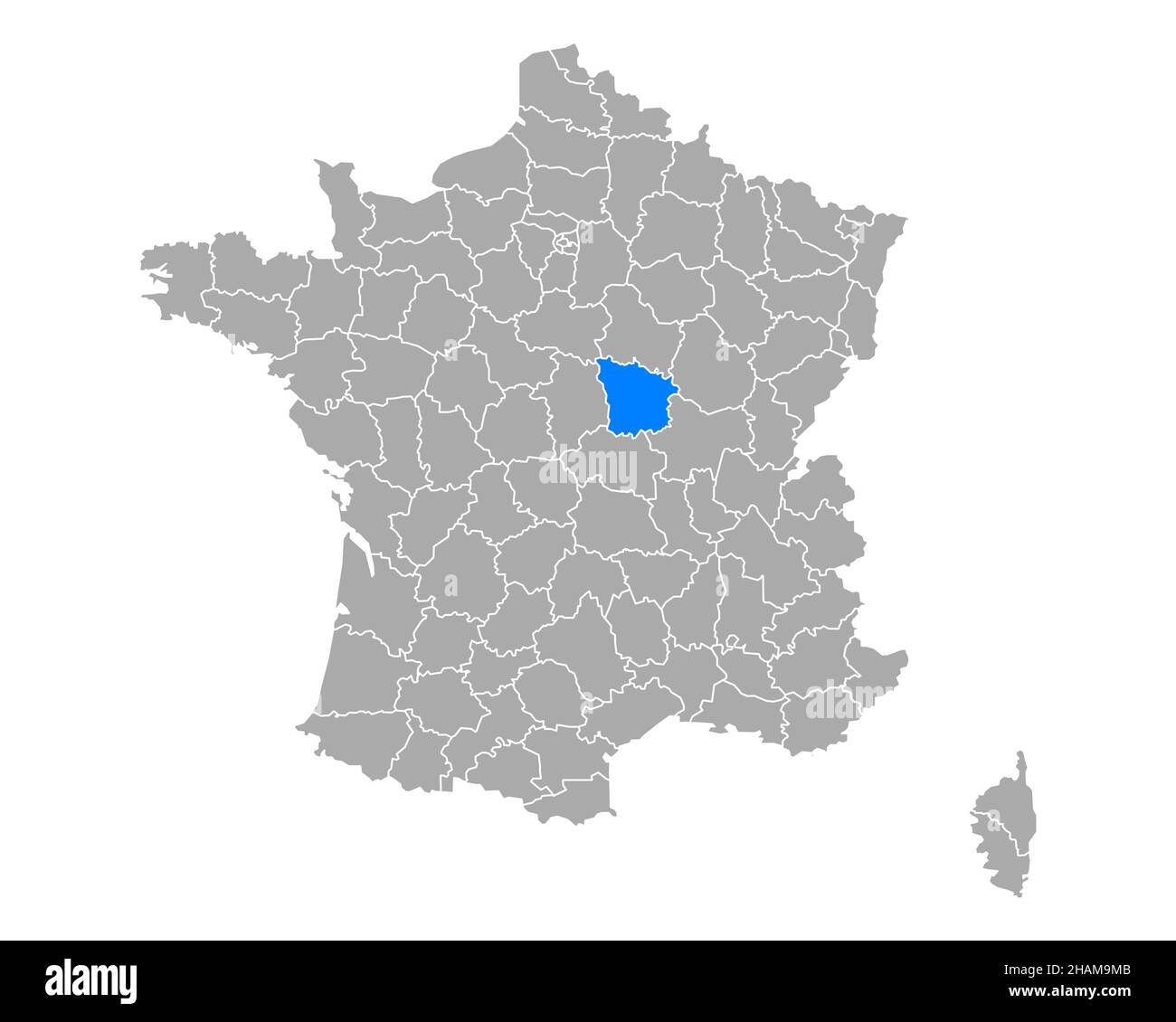 Nievre sulla mappa di Francia Foto Stock