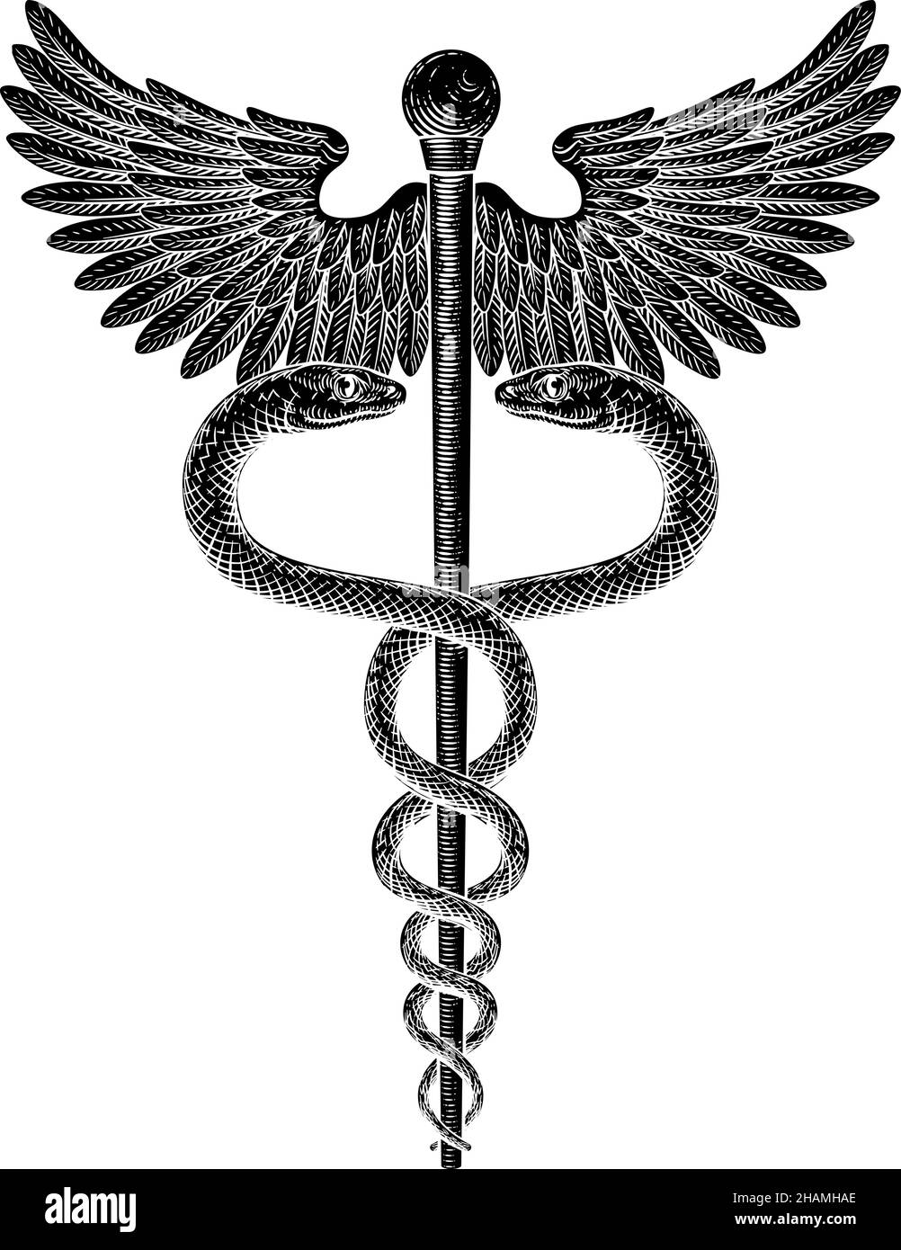 Caduceus Vintage medico serpenti simbolo Illustrazione Vettoriale