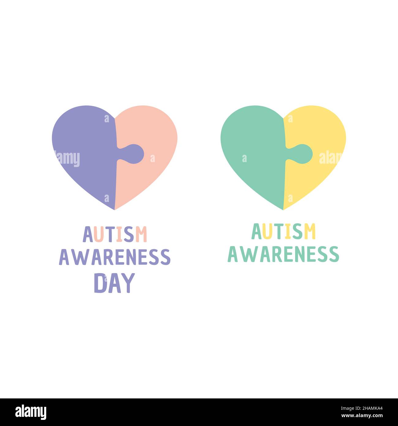 Autismo giornata consapevolezza puzzle colorato. Forma seghetto alternativo a cuore. Illustrazione Vettoriale