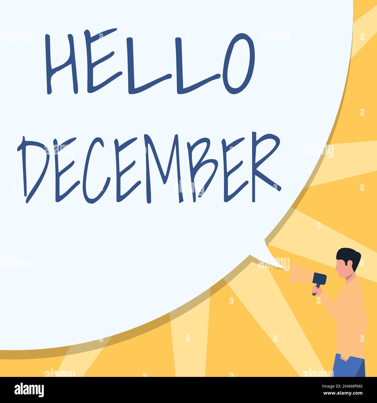 Testo che mostra l'ispirazione Ciao dicembre. Saluto fotografico concettuale utilizzato quando accoglie il dodicesimo mese dell'anno uomo disegno mano in tasca Foto Stock