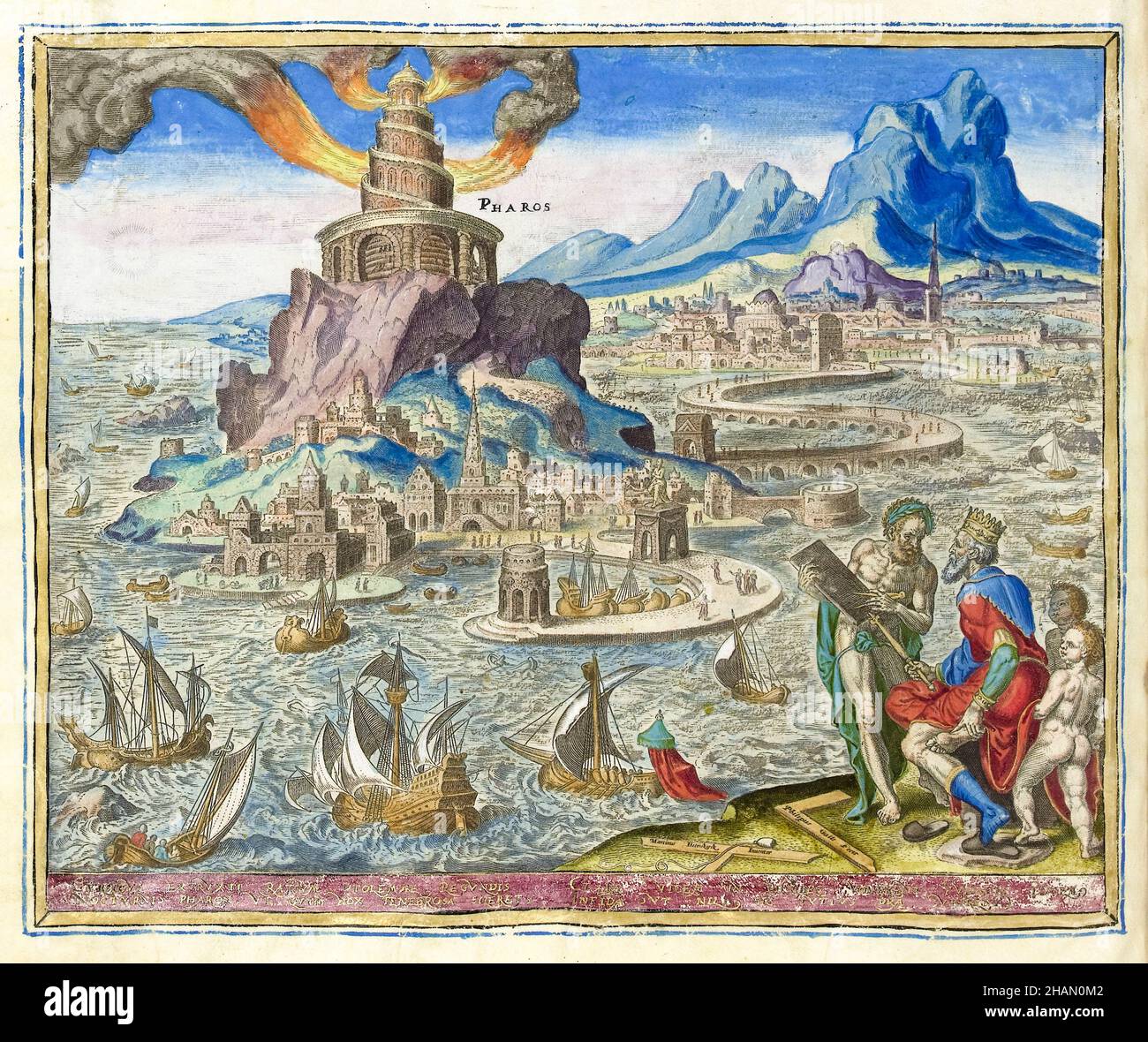 Faro di Alessandria (Pharos di Alessandria), incisione di Philips Galle dopo Maarten van Heemskerck, 1572 Foto Stock