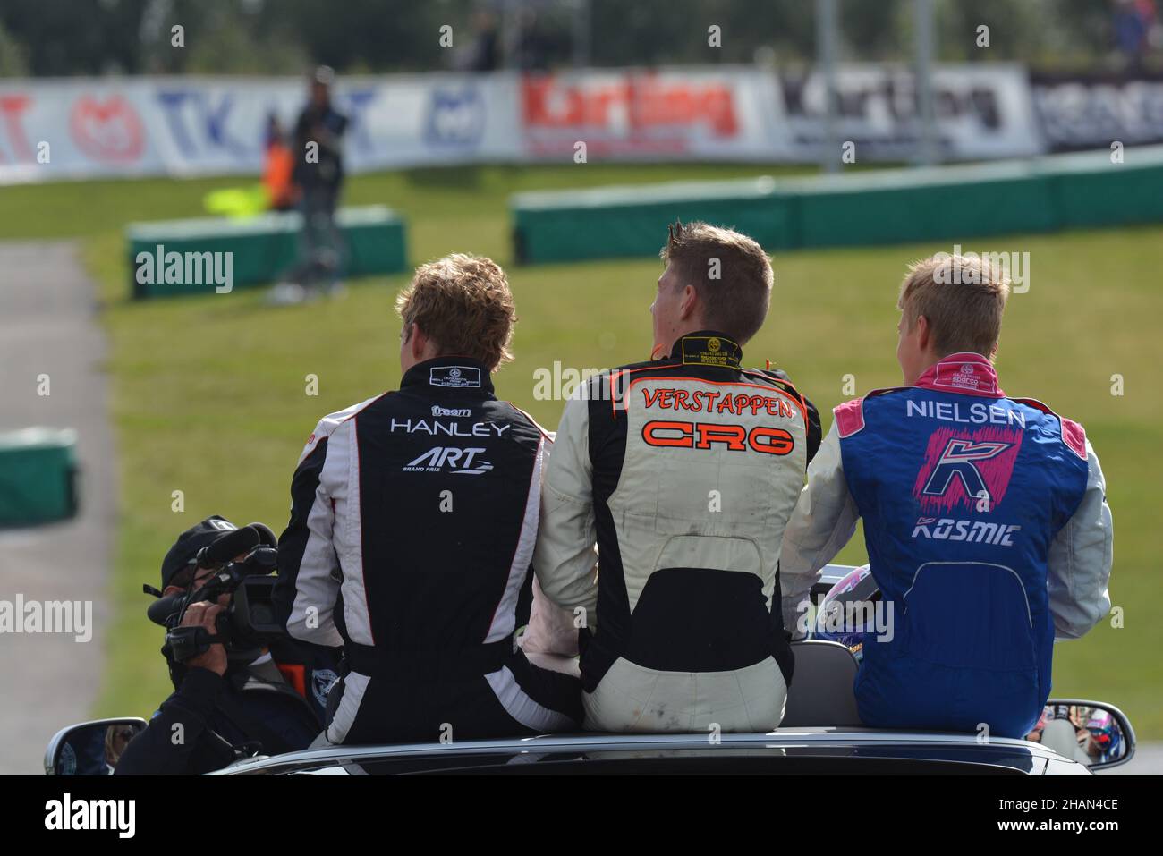 Max Verstappen, pilota olandese di Formula uno alla Red Bull Racing, visto qui Karting alla PF International, Lincolnshire, UK, GBR nel 2013 CIK-FIA WORLD KF CHAMPIONSHIP (Rd 1) e CIK-FIA INTERNATIONAL KF-JUNIOR SUPER CUP Foto Stock