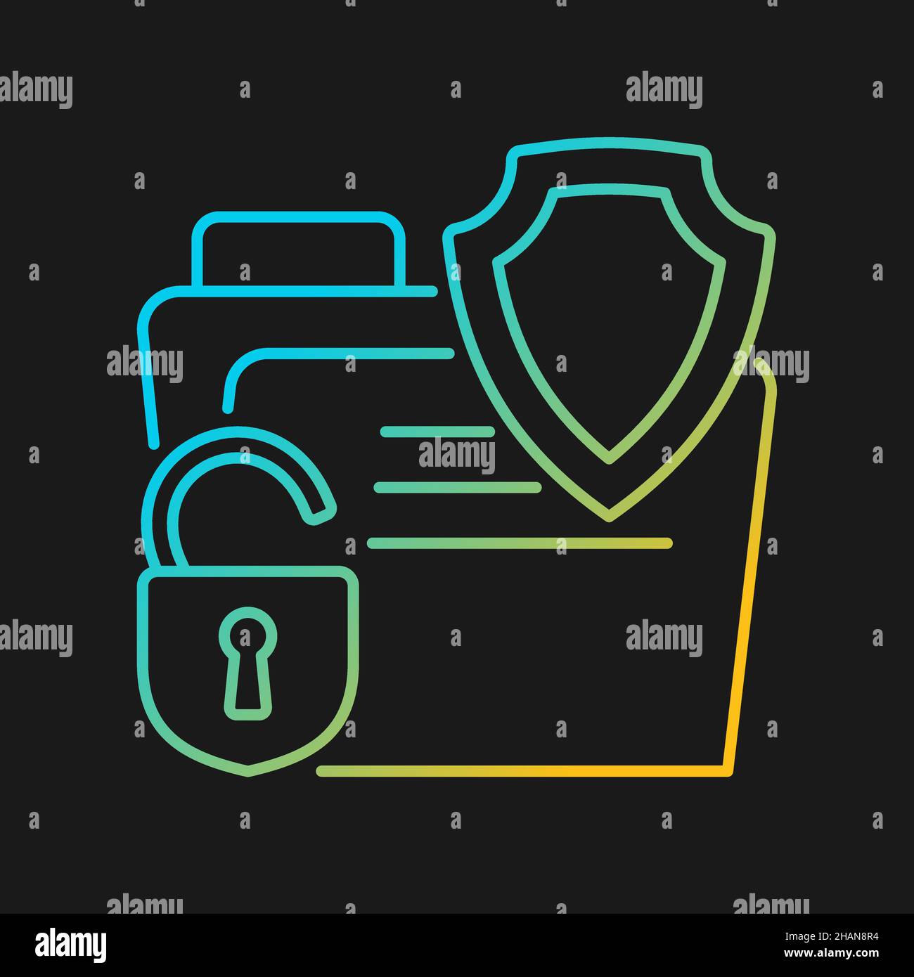 Icona vettore gradiente assicurazione violazione dati per tema scuro Illustrazione Vettoriale