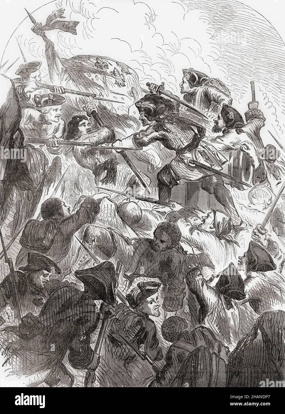 La battaglia di Schellenberg, nota anche come la battaglia di Donauwörth, 2 luglio 1704, durante la guerra di successione spagnola. Dalla storia illustrata dell'Inghilterra di Cassell, pubblicato c.1890. Foto Stock