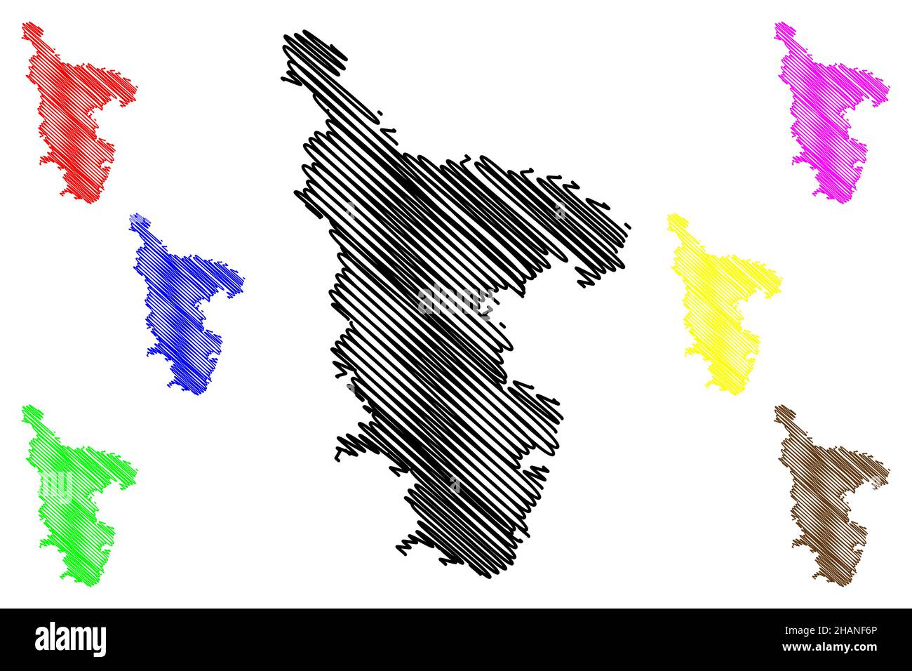 Distretto di Kolhapur (Stato di Maharashtra, Divisione di Pune, Repubblica dell'India) illustrazione vettoriale della mappa, schizzo scribbling mappa di Kolhapur Illustrazione Vettoriale