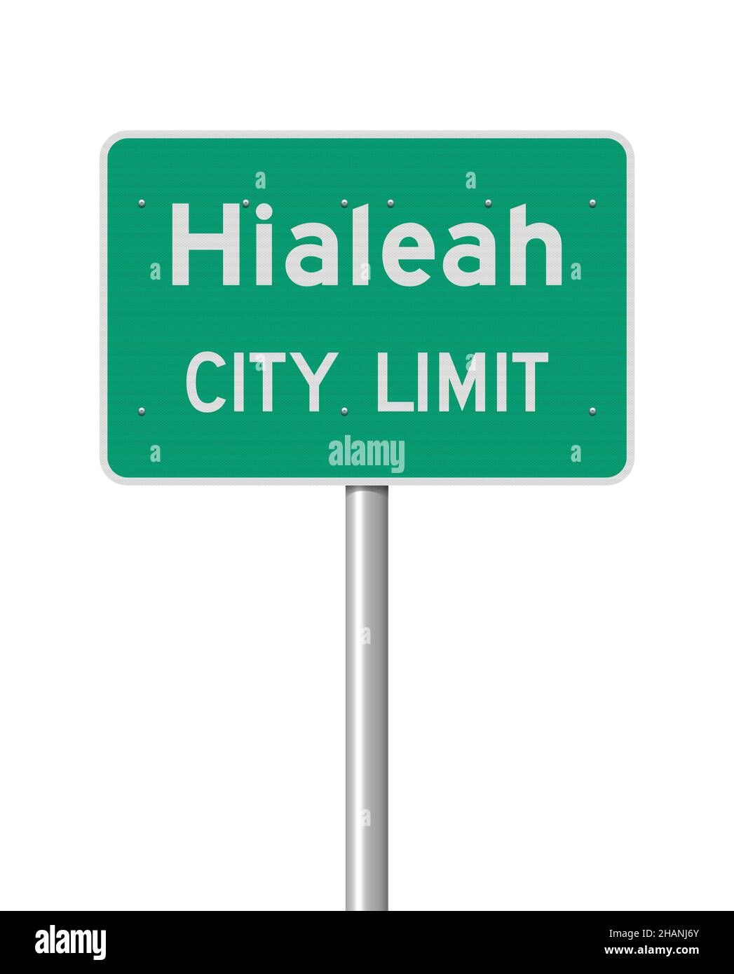 Illustrazione vettoriale del cartello stradale verde Hialeah City Limit su palo metallico Illustrazione Vettoriale