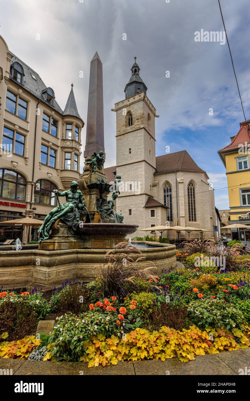 Angerbrunnen nel centro storico di Erfurt, Turingia, Germania. Foto Stock
