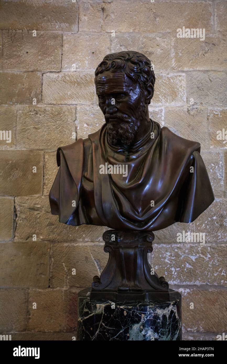 Il busto di Michelangelo di Daniele de Volterra nel Museo Nazionale del Bargello. Firenze. Italia. Foto Stock