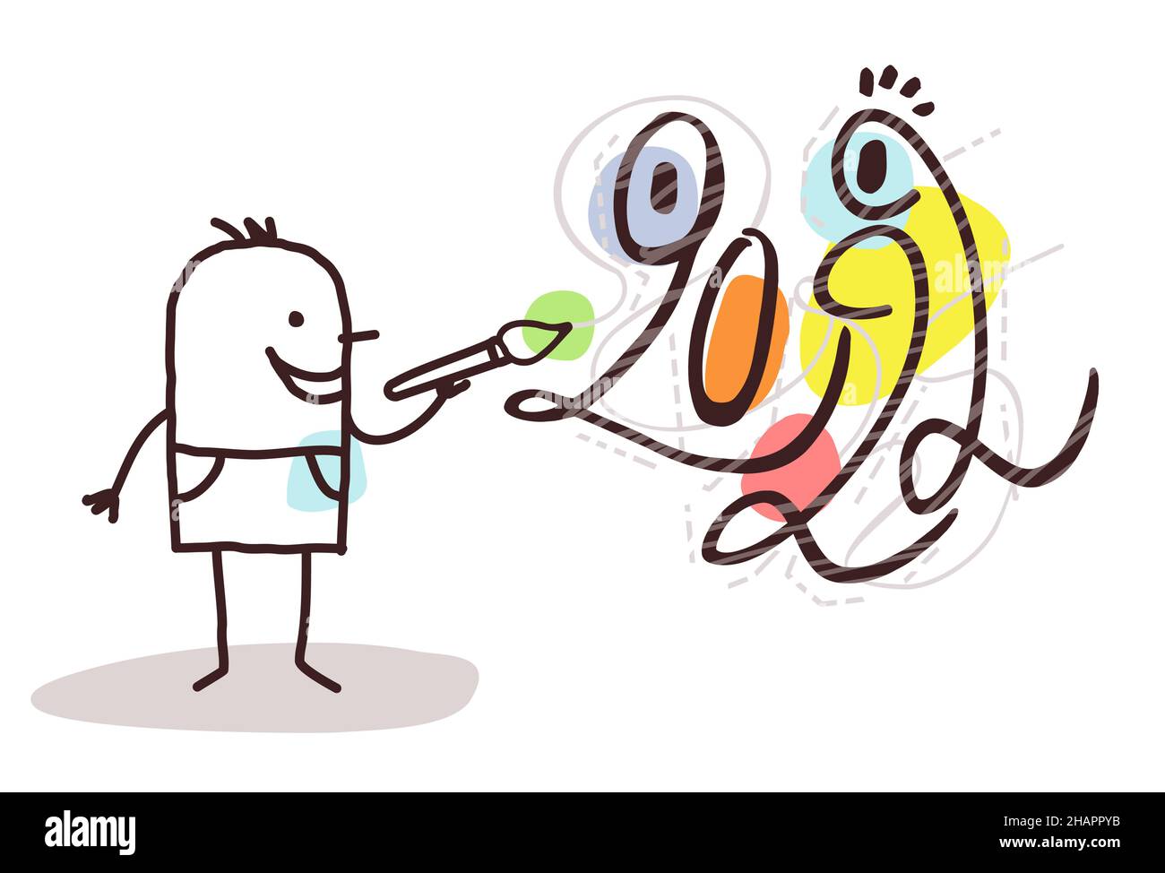 Cartoon disegnato a mano artista che dipinge un 2022 divertente volto graffiti Illustrazione Vettoriale