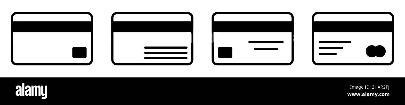 Icona della carta di credito impostata. Icona del vettore di pagamento isolata su sfondo bianco Illustrazione Vettoriale