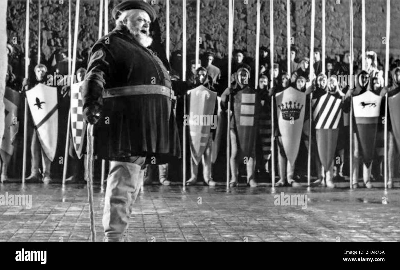 CRIMINI A MEZZANOTTE aka Falstaff 1965 Peppercorn-EWormser Film Enterprises produzione con Orson Welles come Falstaff Foto Stock