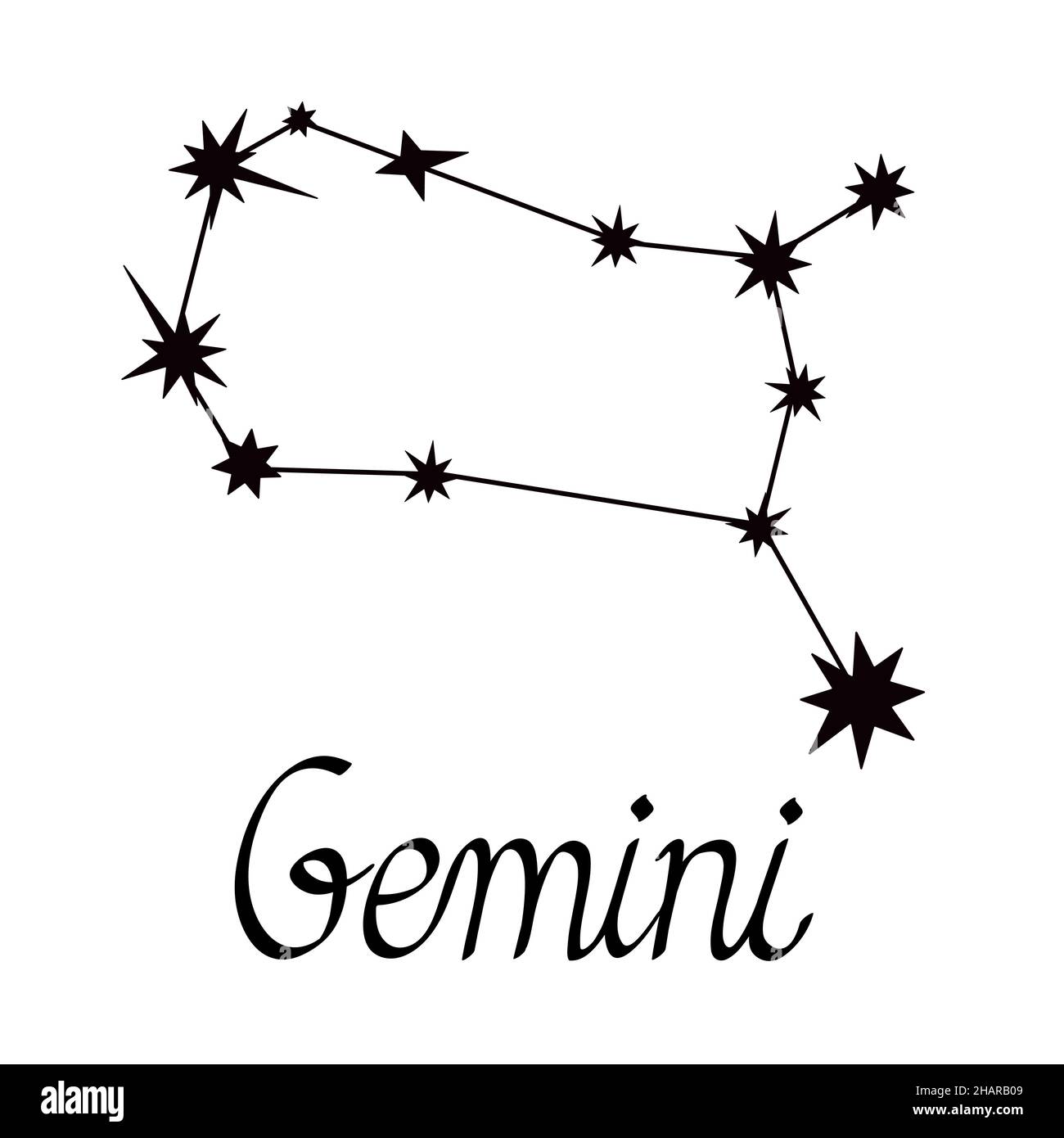 Collezione di costellazione zodiacale semplice illustrazione vettoriale, Gemini astrologia oroscopo simbolo per la previsione di eventi futuri, stelle collegate con linee Illustrazione Vettoriale