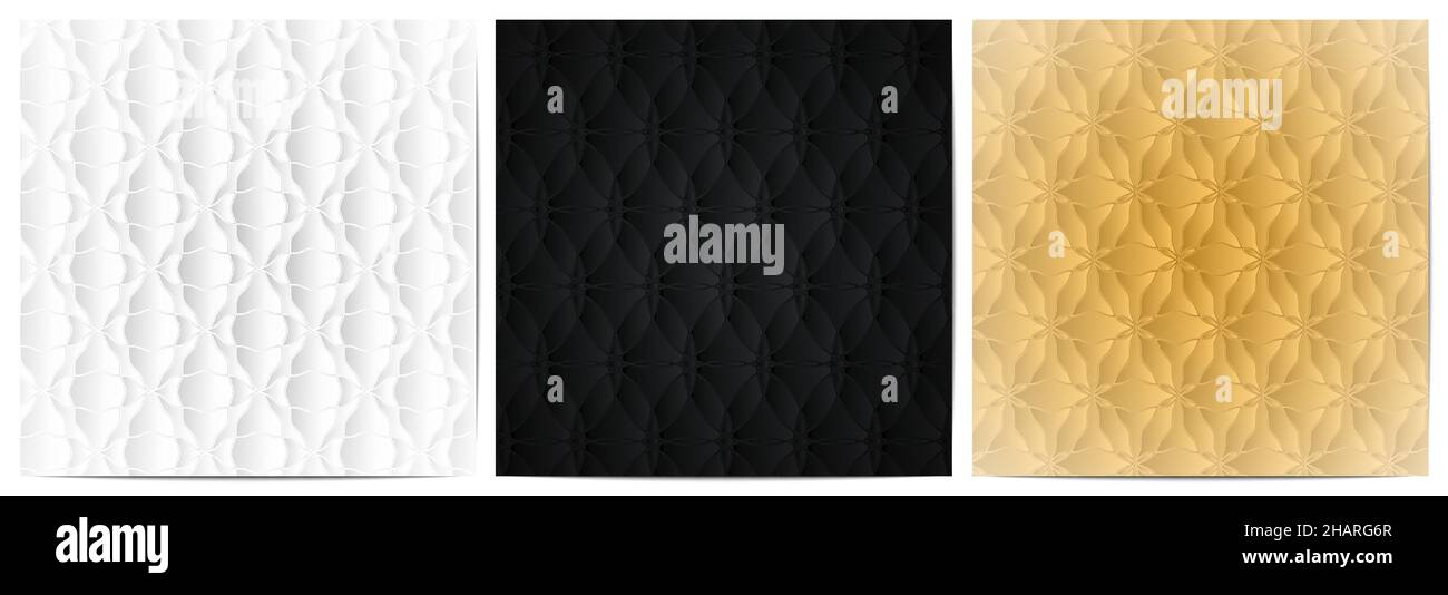 Serie di linee di cerchio astratte modello d'onda. Lusso con fondo nero, bianco e oro Illustrazione Vettoriale