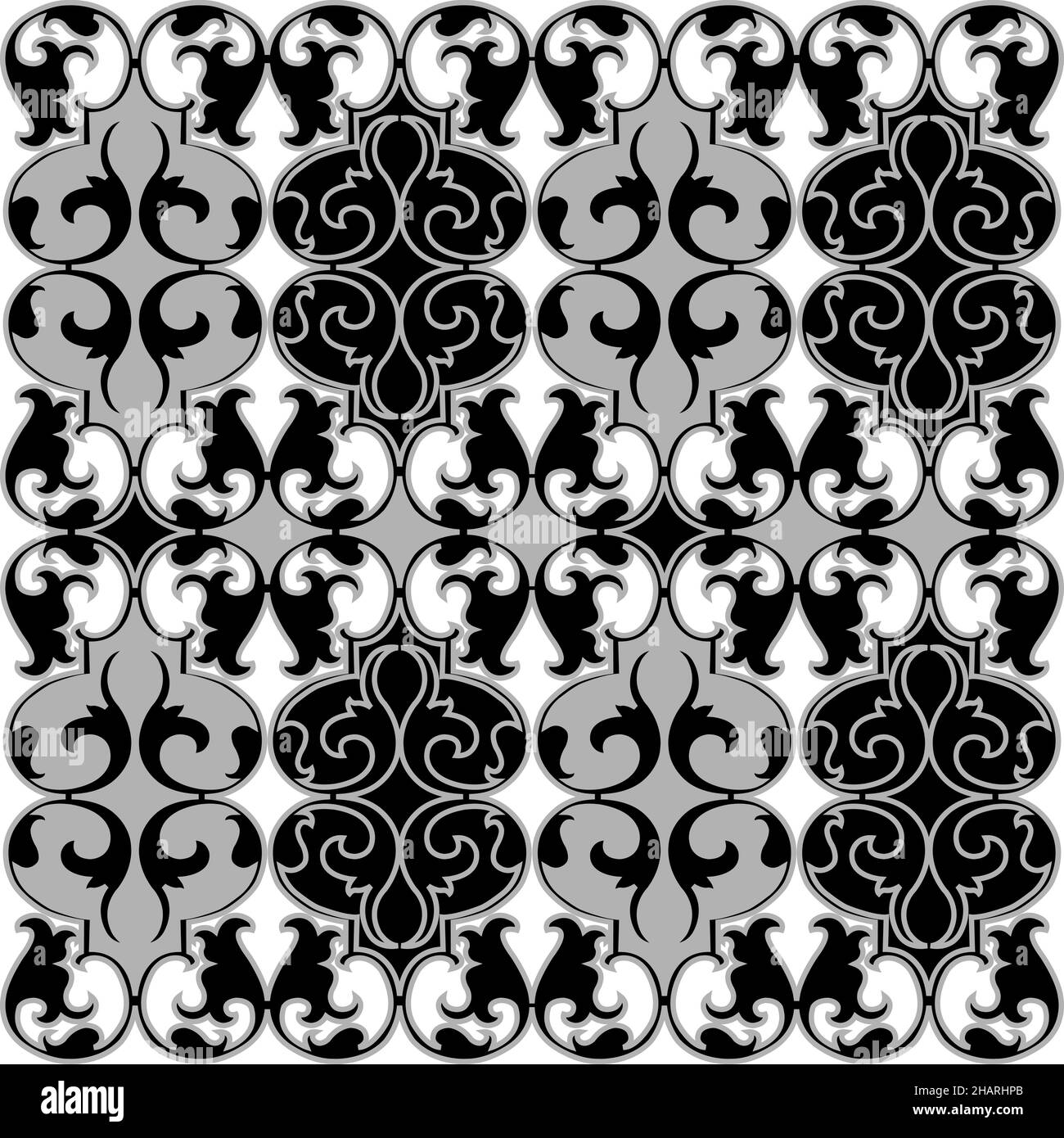 Tappezzeria damasche bianca e nera con motivi floreali Illustrazione Vettoriale