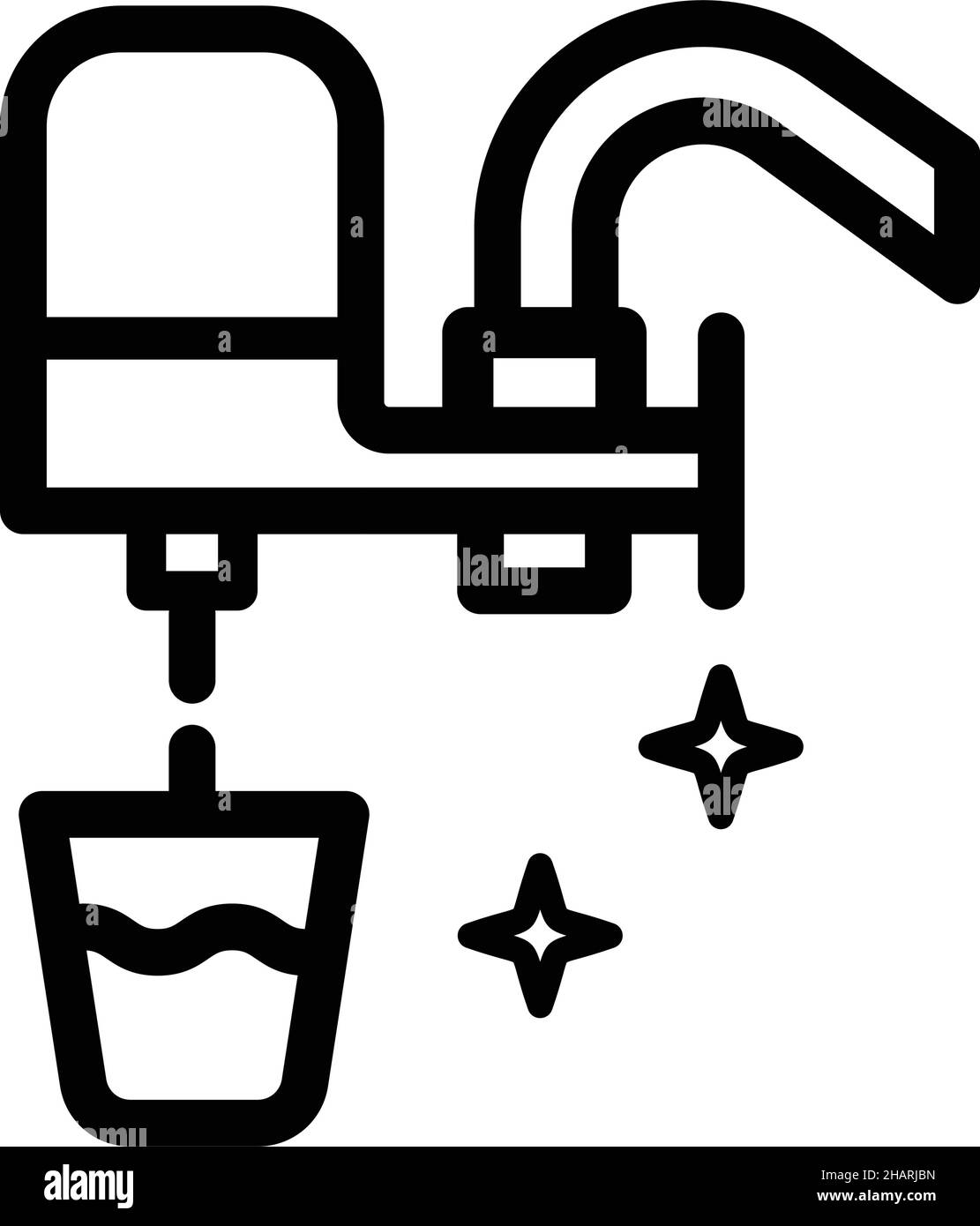 Icona del rubinetto del filtro dell'acqua domestico. Icona vettoriale del rubinetto del filtro dell'acqua outline in stile semplice, per il web design isolato su sfondo bianco. Illustrazione Vettoriale