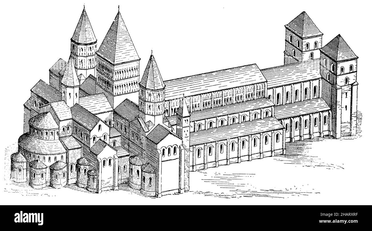Chiesa del monastero di Cluny, secondo Dehio e Bezold, , (libro di storia dell'arte, 1904), Klosterkirche in Cluny, Erbringung und Bezold, Église abbatiale de Cluny, d'après Dehio et Bezold Foto Stock