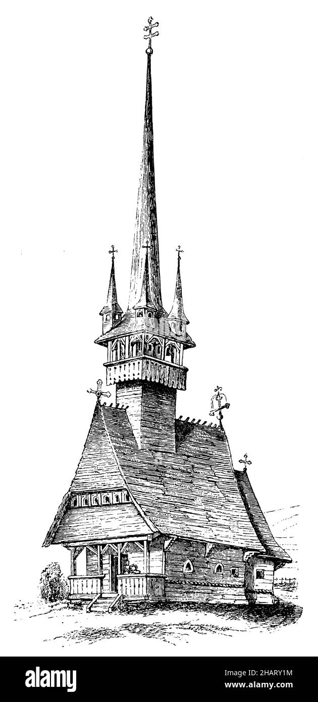Chiesa di legno a Börosmart, , (libro di storia dell'arte, ), Holzkirche zu Börosmart, Église en bois de Börosmart Foto Stock