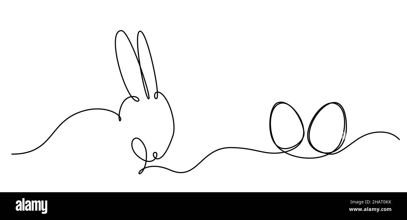 Coniglietto pasquale disegno continuo di una linea. Coniglio con uova semplice immagine. Illustrazione vettoriale minimalista. Illustrazione Vettoriale