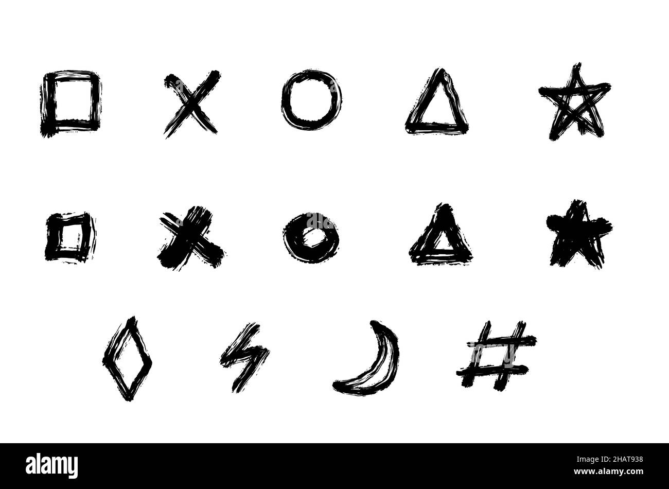 Simboli e caratteri scritti a mano. Lettera del carattere isolata su sfondo bianco Foto Stock