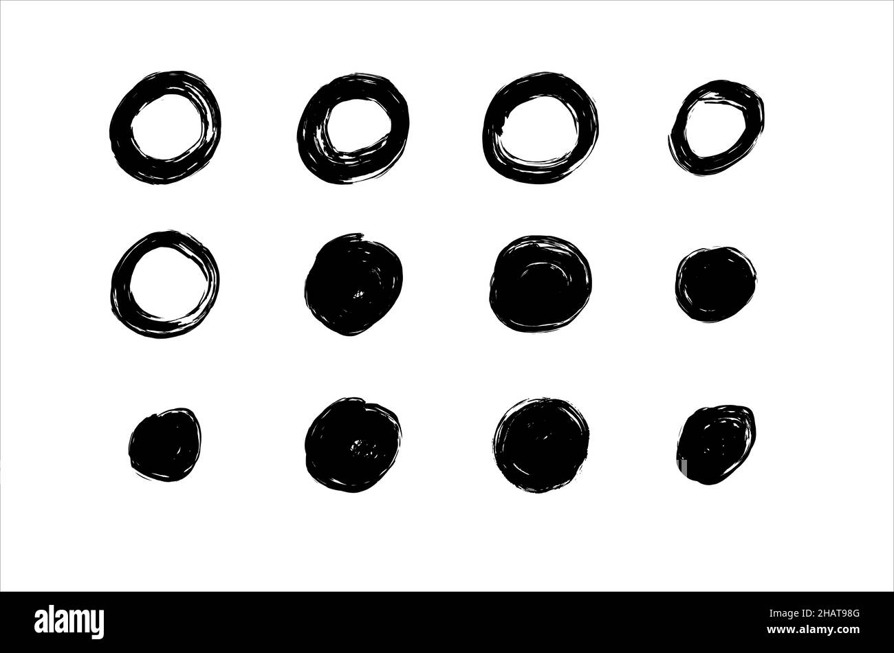 Icone in bianco e nero impostate. Cerchio astratto grunge traccia arte per Design Resources Foto Stock