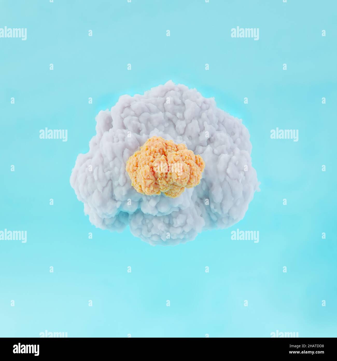 Concetto creativo di nuvola che fa un uovo su sfondo blu pastello. Foto Stock