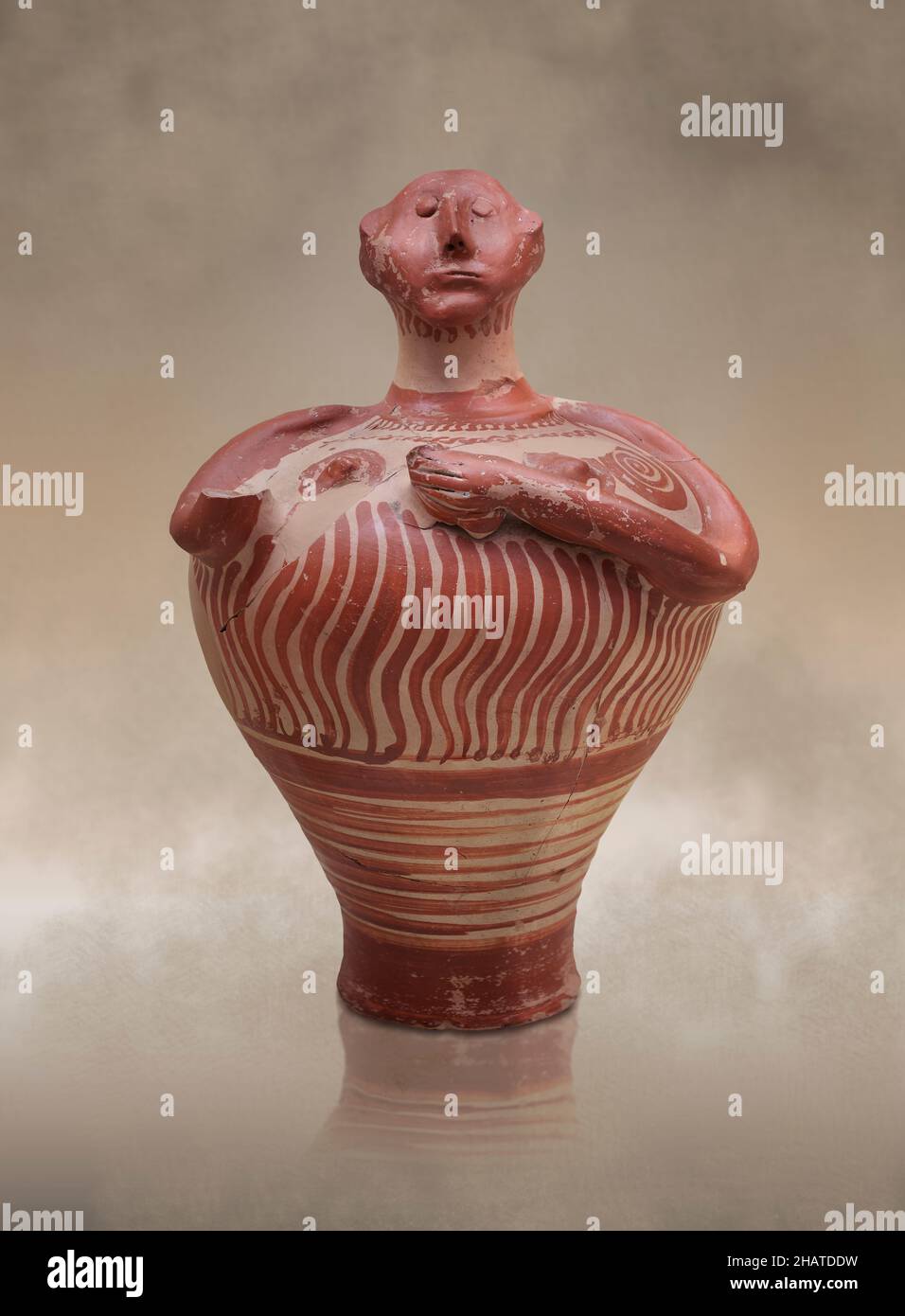 Vaso antropomorfo miceneo, 1250 - 1180 a.C. Tempio di Micene, Tomm 18, alcova. Museo del sito archeologico di Micene, Grecia. Fare riferimento a LH IIIB2. Non è k Foto Stock